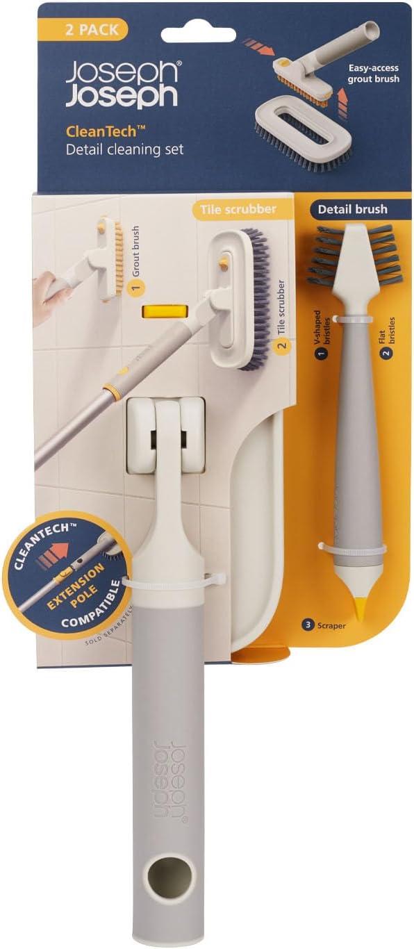 image:imageJoseph Joseph CleanTech 6Piece Cleaning Set with Extension Handle Includes Glass Cleaner wSqueegee Tile Scrubber Grout Brush Surface Cleaner and Duster with Telescopic Pole for Ceiling Fan2 Piece
