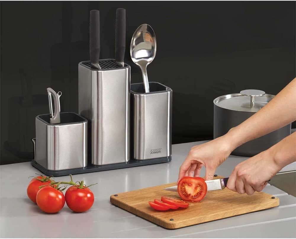 image:imageJoseph Joseph CounterStore Kitchen Utensil Holder Knife Block and Cutting Board Set Stainless Steel