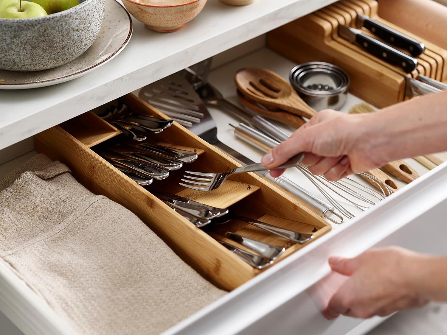 image:imageJoseph Joseph DrawerStore Expanding Silverware Flatware Utensil amp Gadgets Organizer Expandable in Drawer Space Saving Tray BambooFlatware Organizer