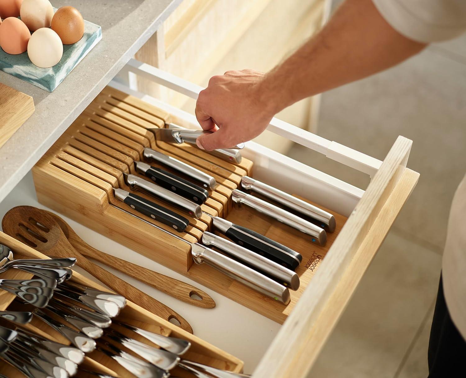 image:imageJoseph Joseph DrawerStore Expanding Silverware Flatware Utensil amp Gadgets Organizer Expandable in Drawer Space Saving Tray BambooKnife Organizer