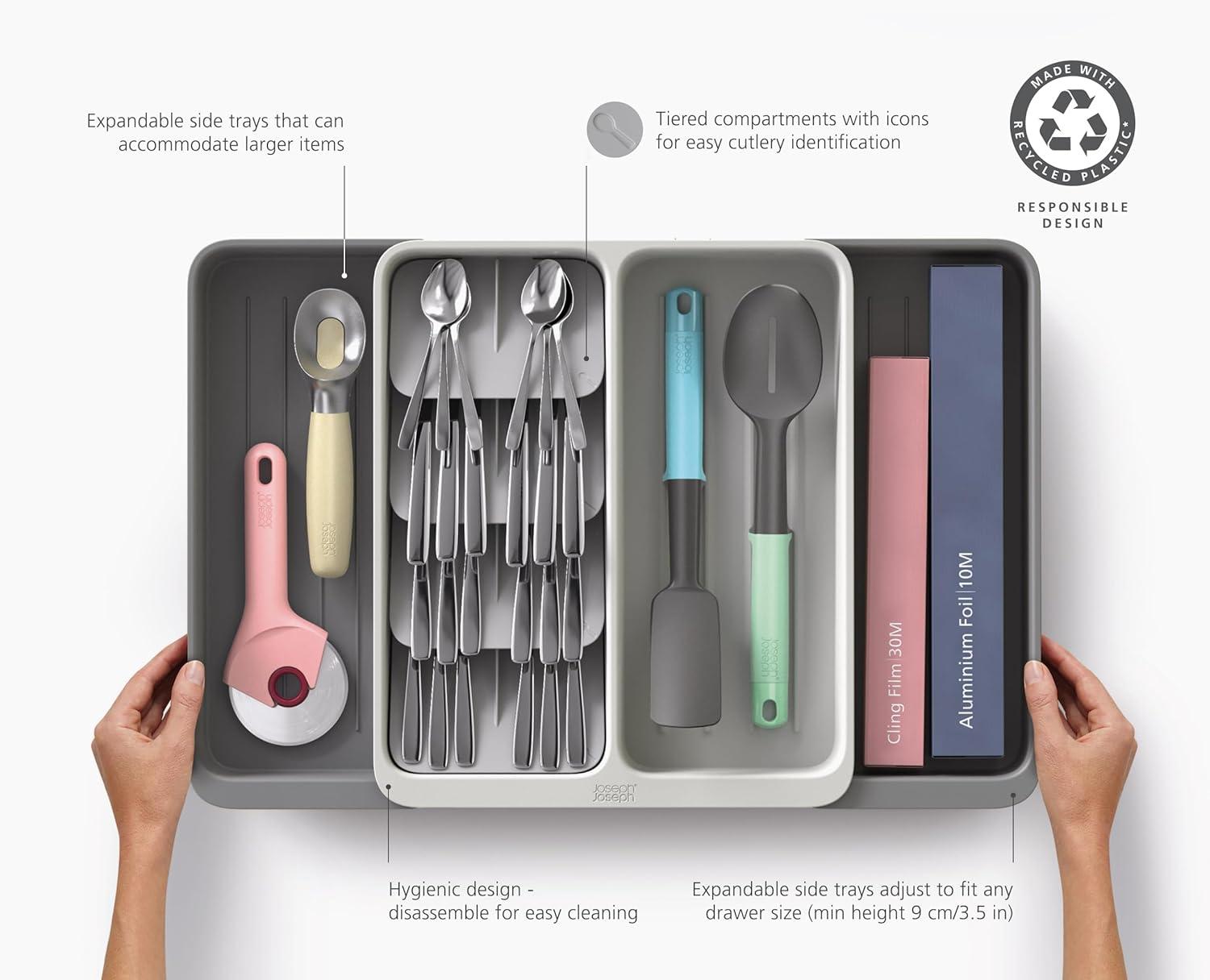 image:imageJoseph Joseph DrawerStore Expanding Utensil and Gadget Organizer Expandable Tray for Kitchen Drawer Recycled PlasticFlatware Utensils Organizer