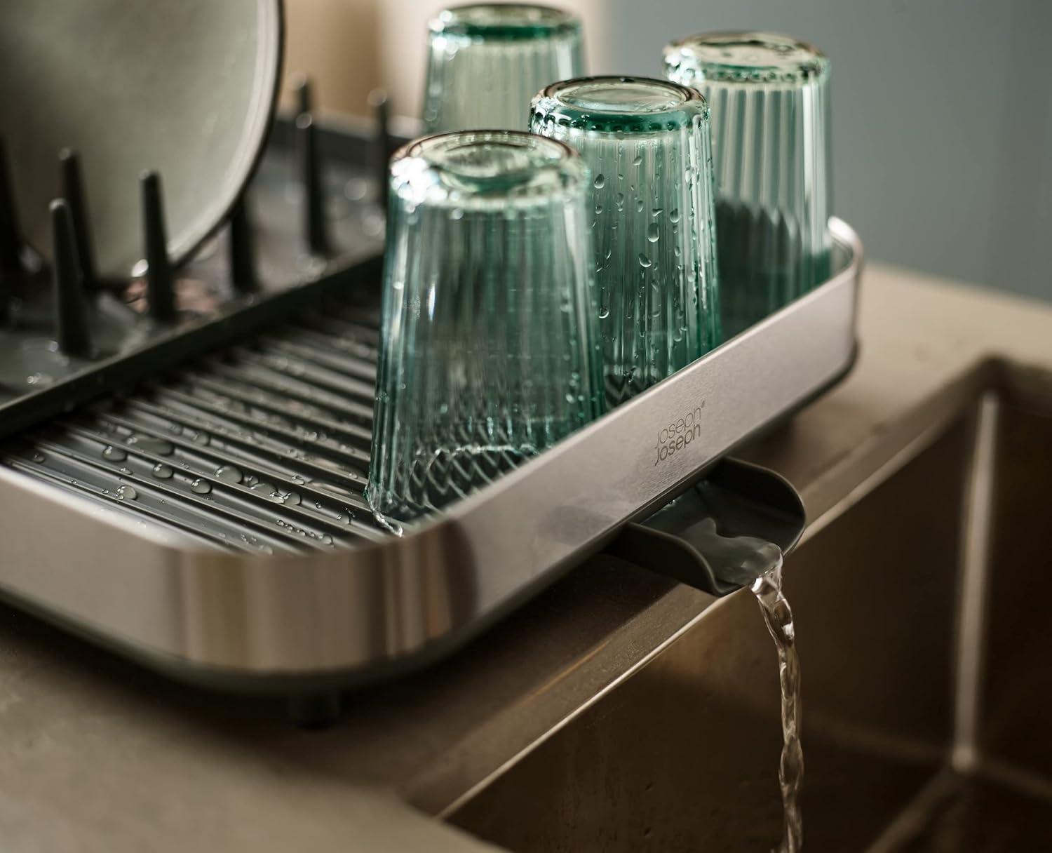 image:imageJoseph Joseph Duo Expanding Dish Drying Rack with Removable Silverware Holder Draining Spout Stainless steelStainless Steel
