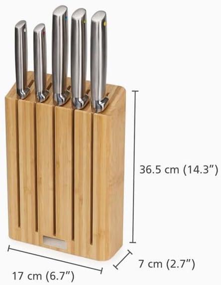 image:imageJoseph Joseph Elevate Knives SlimBlock Stainless Steel 7 Piece Kitchen Knife Block Set with ceramic sharpener BlackBamboo