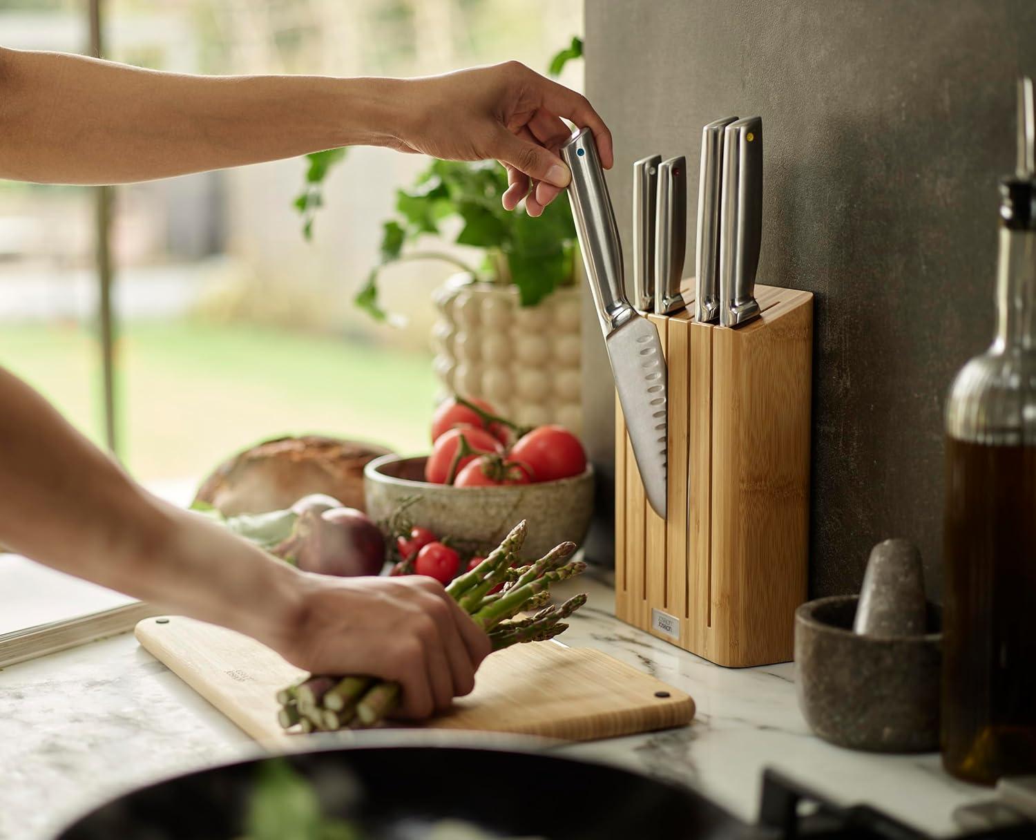 image:imageJoseph Joseph Elevate Knives SlimBlock Stainless Steel 7 Piece Kitchen Knife Block Set with ceramic sharpener BlackBamboo