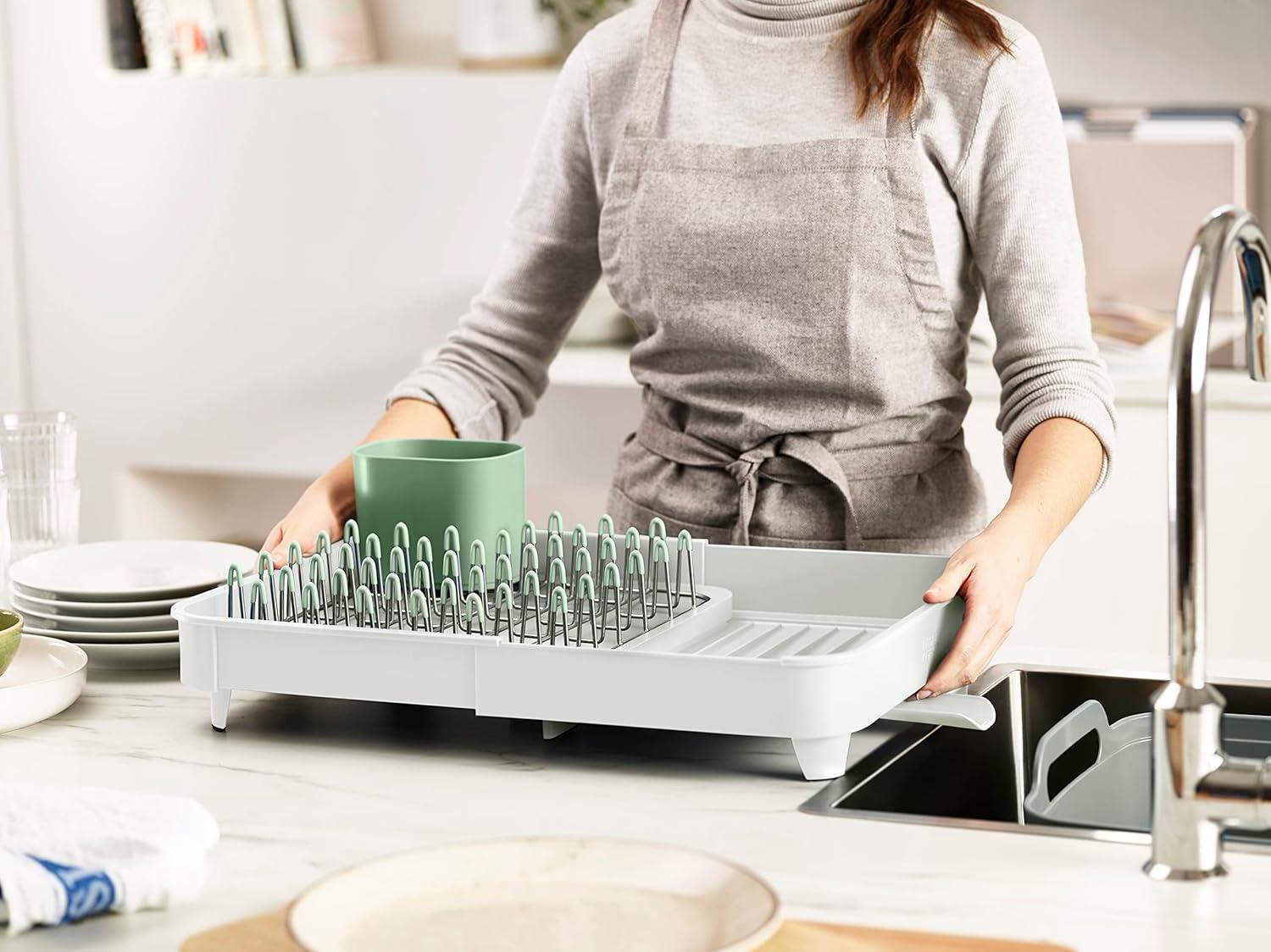 image:imageJoseph Joseph Extendable Dish Drying Rack with expanding Dual Parts NonScratch Movable Silverware Drainer amp Drainage Spout GreyLight StoneSage