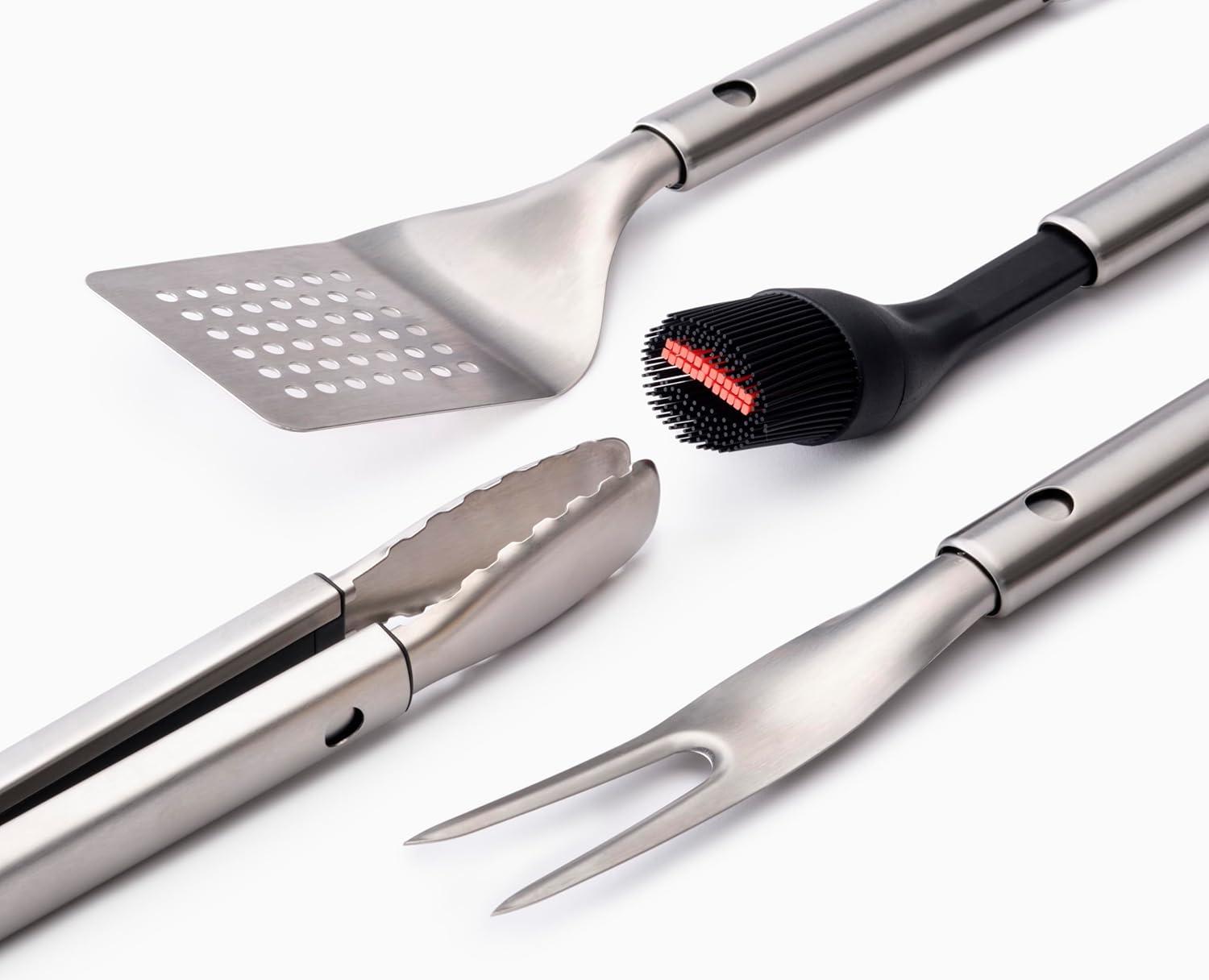 image:imageJoseph Joseph GrillOut 5Piece Stainless Steel BBQ Utensil Set with Storage Case Brush Tongs Turner amp Fork Retractable for compact storage Easyclean5 piece