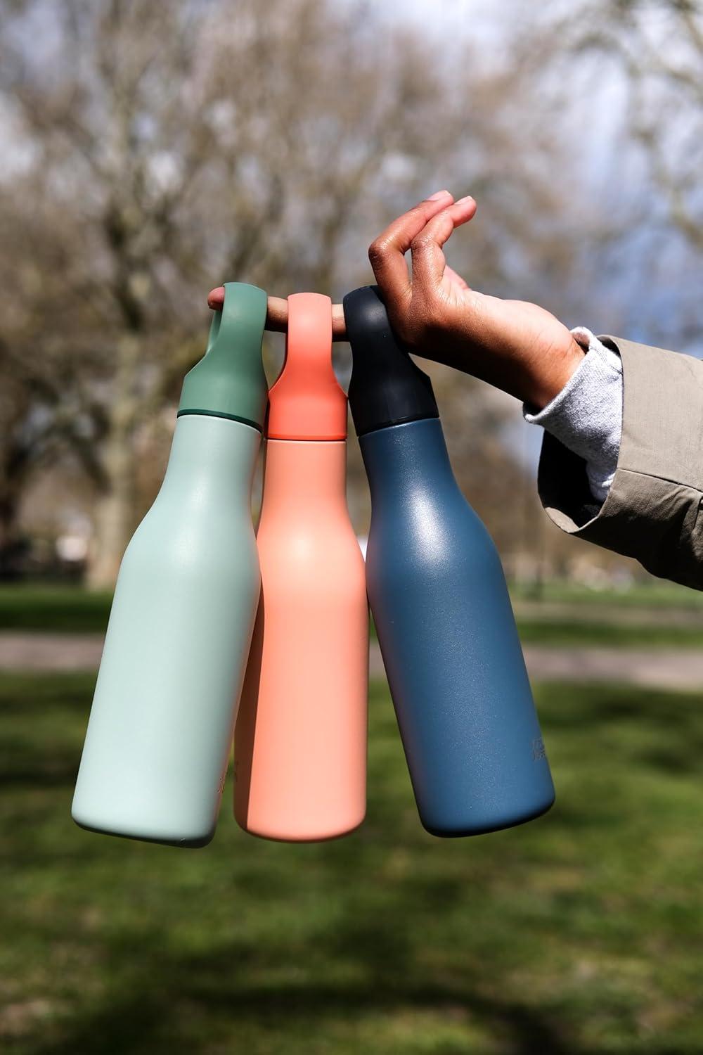 image:imageJoseph Joseph Loop Vacuum Insulated Water Bottle 500 ml 17 fl oz BrushedAnthraciteGreen