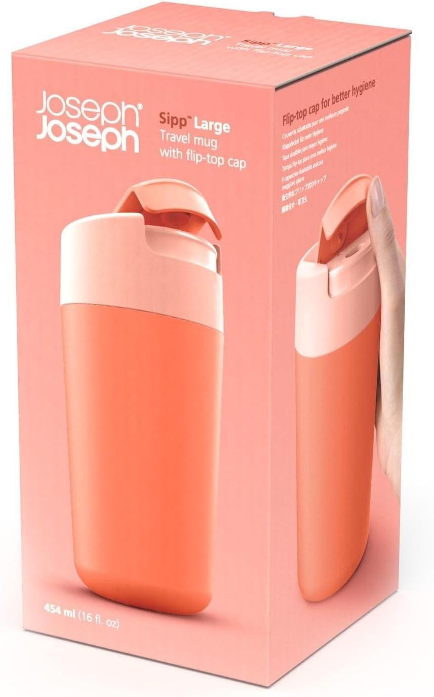 image:imageJoseph Joseph Sipp Travel Coffee Mug with Fliptop Cap 340 ml 12 fl oz BlueCoral
