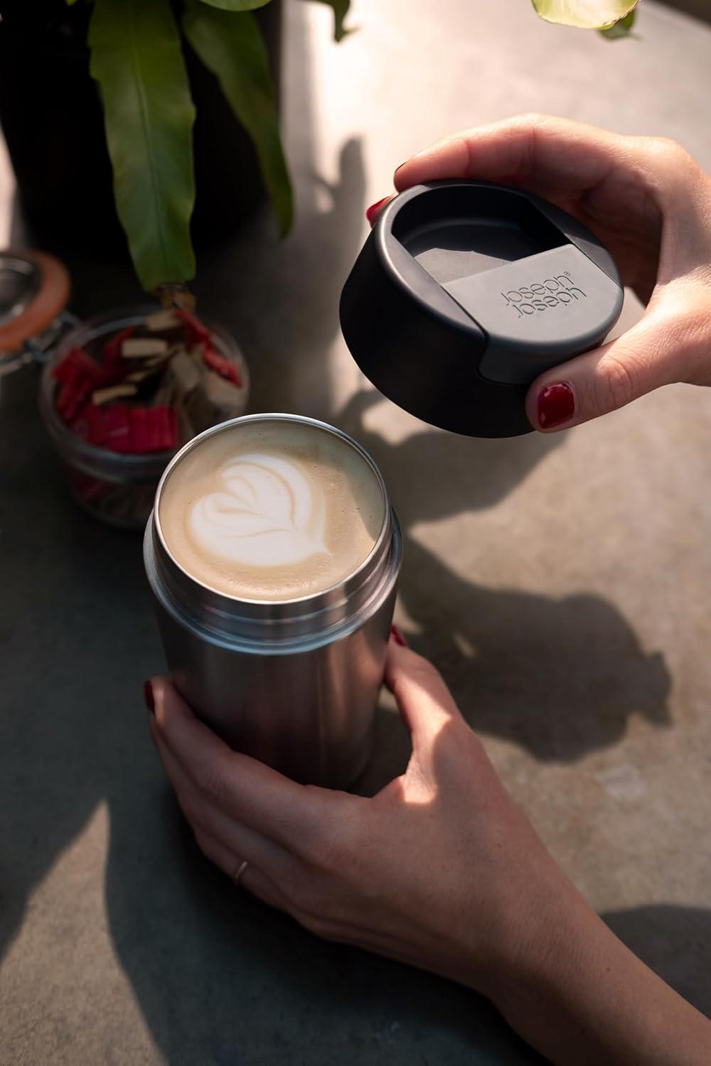 image:imageJoseph Joseph Sipp Travel Coffee Mug with Fliptop Cap 340 ml 12 fl oz CoralStainless Steel