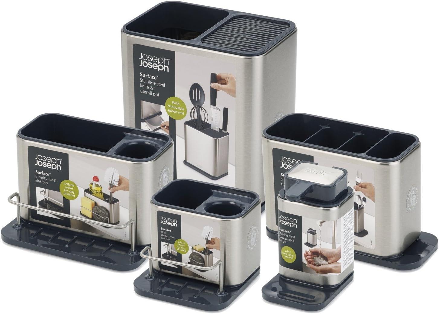 image:imageJoseph Joseph Surface Sink Caddy Stainless Steel Sponge Holder Organizer Tidy Drains Water for Kitchen Small SilverSink Caddy Small