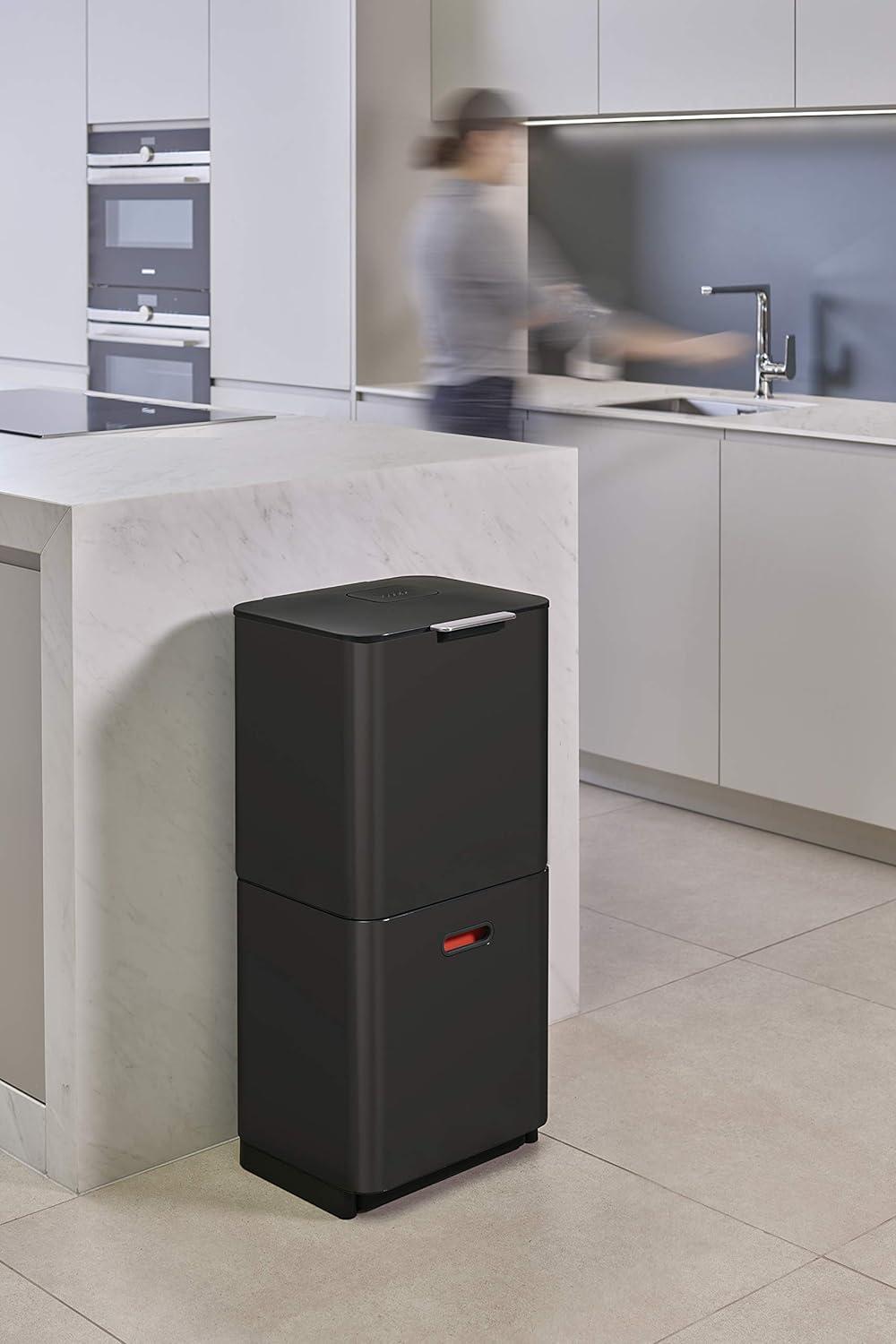 image:imageJoseph Joseph Totem Max 60 Liter1585 Gallon Waste Separation and Recycling Kitchen Trash Can with Odor Filter and Removable Compost Food Waste Caddy BlackCarbon Black