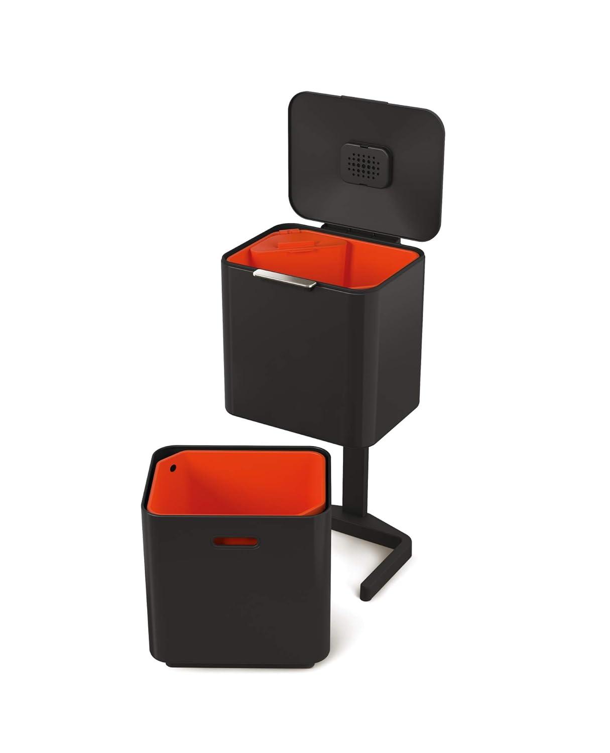 image:imageJoseph Joseph Totem Max 60 Liter1585 Gallon Waste Separation and Recycling Kitchen Trash Can with Odor Filter and Removable Compost Food Waste Caddy BlackCarbon Black