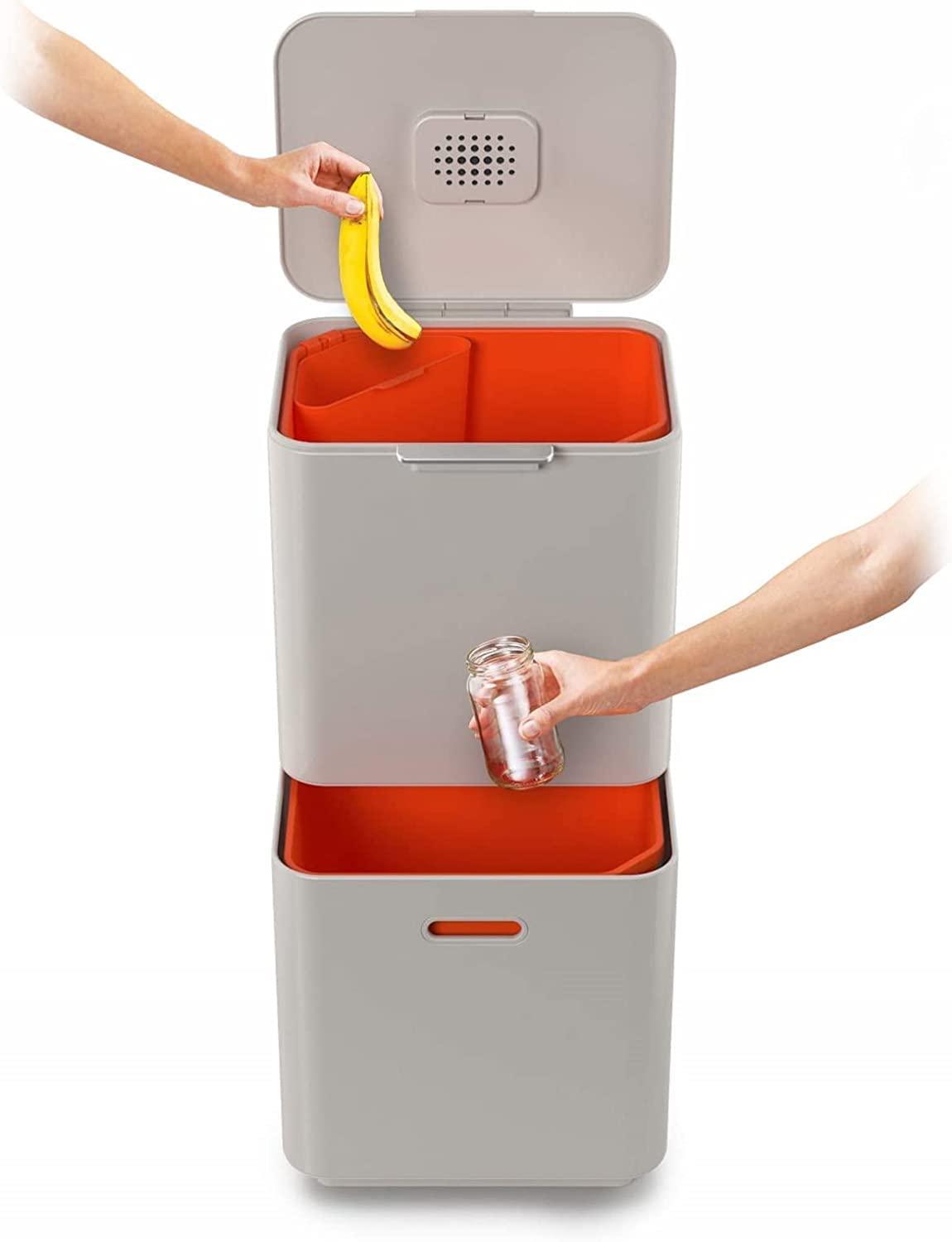 image:imageJoseph Joseph Totem Max 60 Liter1585 Gallon Waste Separation and Recycling Kitchen Trash Can with Odor Filter and Removable Compost Food Waste Caddy BlackStone