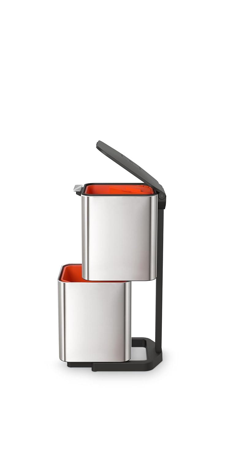 image:imageJoseph Joseph Totem Max 60 Liter1585 Gallon Waste Separation and Recycling Kitchen Trash Can with Odor Filter and Removable Compost Food Waste Caddy BlackStainless Steel