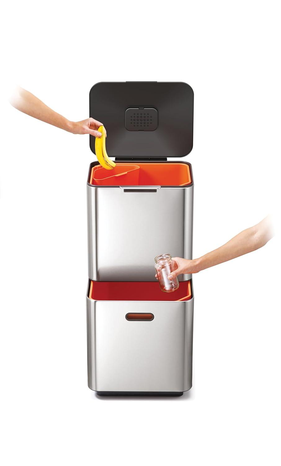 image:imageJoseph Joseph Totem Max 60 Liter1585 Gallon Waste Separation and Recycling Kitchen Trash Can with Odor Filter and Removable Compost Food Waste Caddy BlackStainless Steel