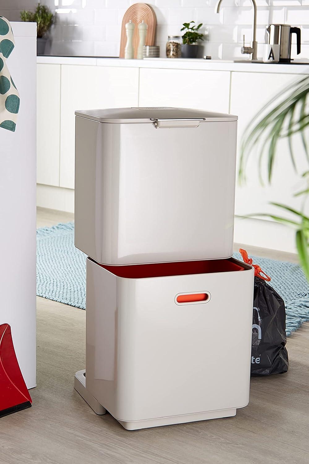 image:imageJoseph Joseph Totem Max 60 Liter1585 Gallon Waste Separation and Recycling Kitchen Trash Can with Odor Filter and Removable Compost Food Waste Caddy BlackStone
