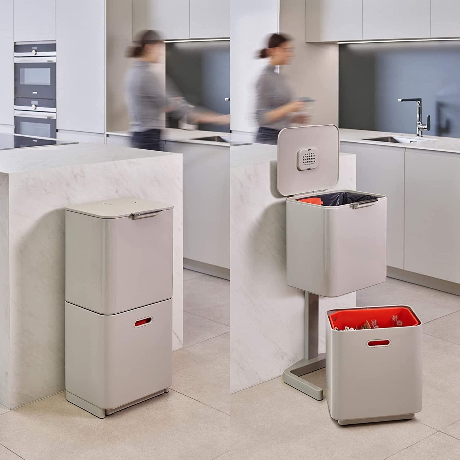 image:imageJoseph Joseph Totem Max 60 Liter1585 Gallon Waste Separation and Recycling Kitchen Trash Can with Odor Filter and Removable Compost Food Waste Caddy BlackStone