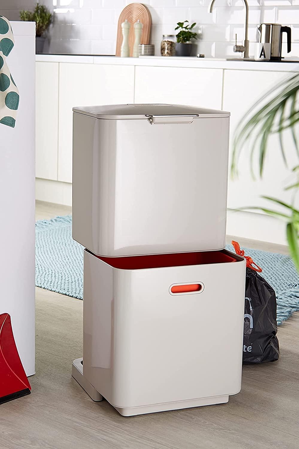 image:imageJoseph Joseph Totem Max 60 Liter1585 Gallon Waste Separation and Recycling Kitchen Trash Can with Odor Filter and Removable Compost Food Waste Caddy BlackStone