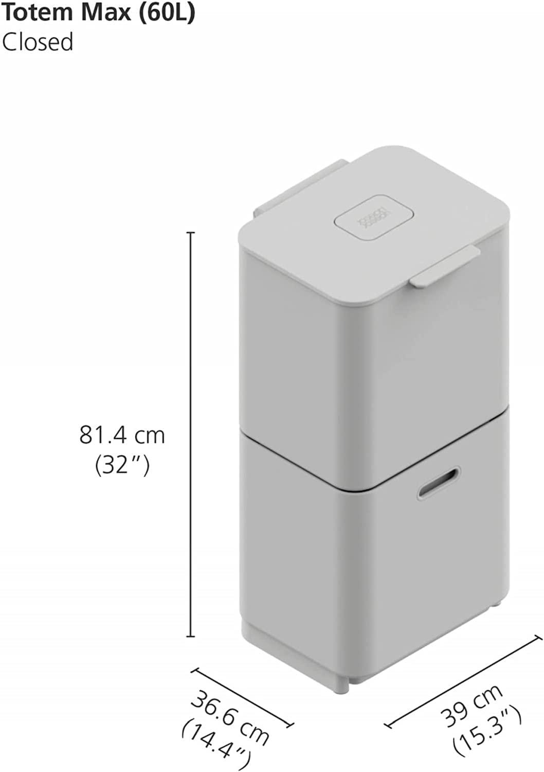 image:imageJoseph Joseph Totem Max 60 Liter1585 Gallon Waste Separation and Recycling Kitchen Trash Can with Odor Filter and Removable Compost Food Waste Caddy BlackStone