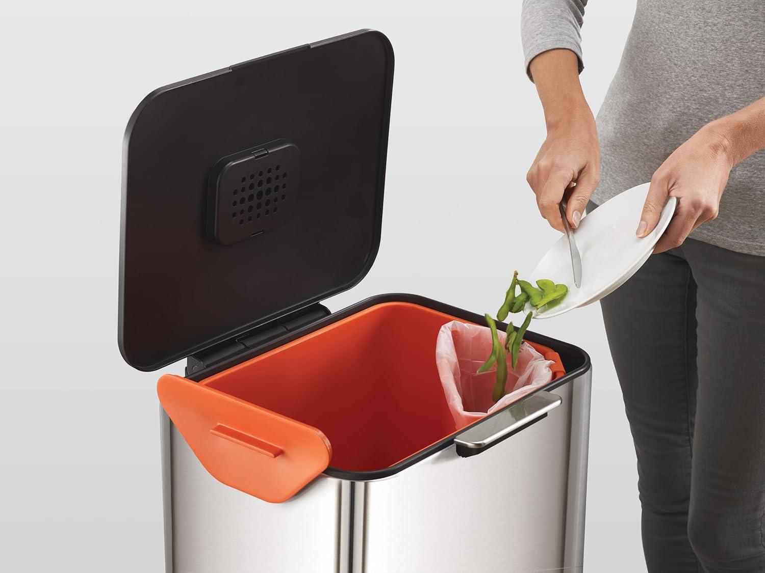 image:imageJoseph Joseph Totem Max 60 Liter1585 Gallon Waste Separation and Recycling Kitchen Trash Can with Odor Filter and Removable Compost Food Waste Caddy BlackStainless Steel