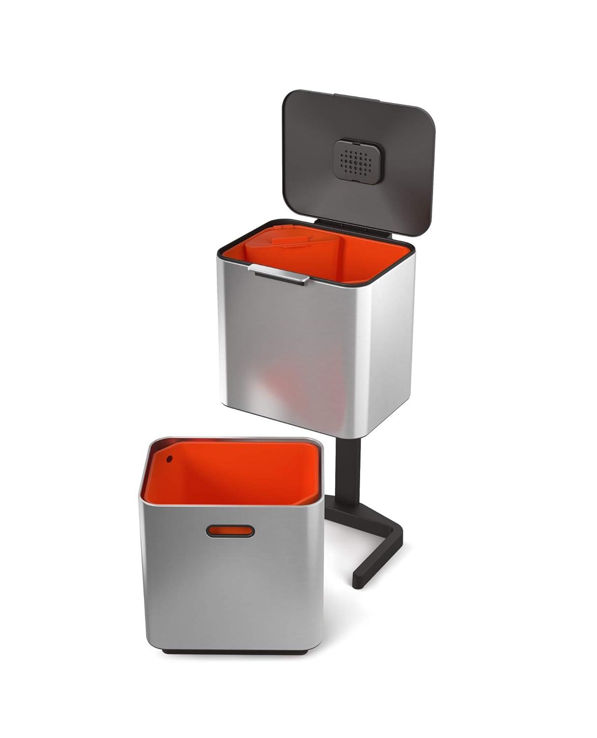 image:imageJoseph Joseph Totem Max 60 Liter1585 Gallon Waste Separation and Recycling Kitchen Trash Can with Odor Filter and Removable Compost Food Waste Caddy BlackStainless Steel