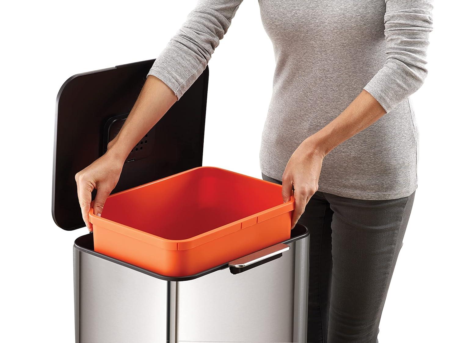 image:imageJoseph Joseph Totem Max 60 Liter1585 Gallon Waste Separation and Recycling Kitchen Trash Can with Odor Filter and Removable Compost Food Waste Caddy BlackStainless Steel