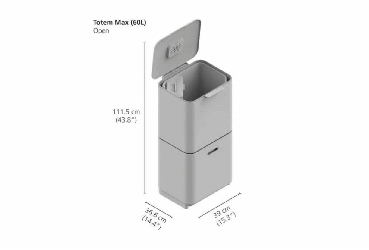 image:imageJoseph Joseph Totem Max 60 Liter1585 Gallon Waste Separation and Recycling Kitchen Trash Can with Odor Filter and Removable Compost Food Waste Caddy BlackCarbon Black