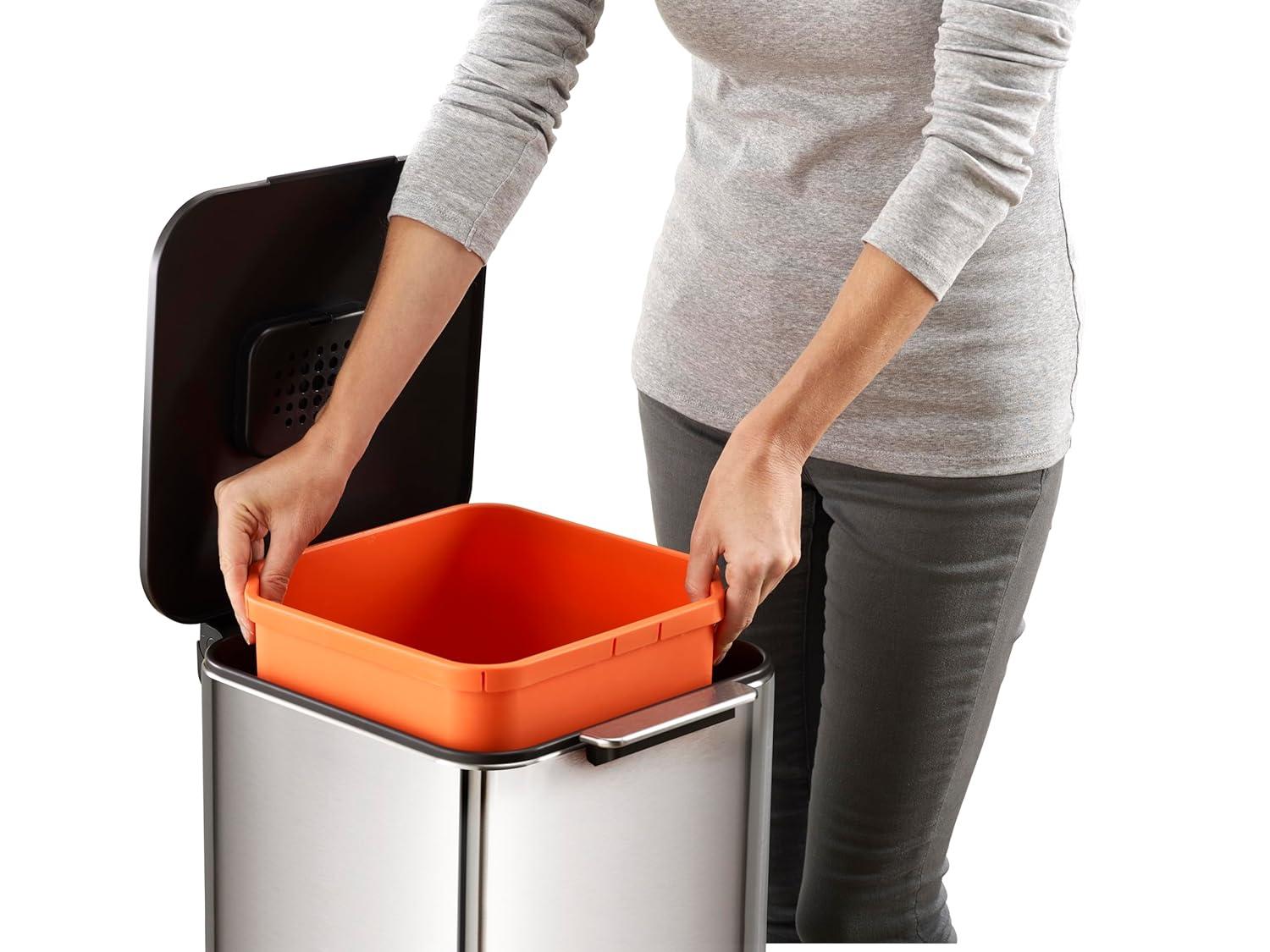 image:imageJoseph Joseph Totem Max 60 Liter1585 Gallon Waste Separation and Recycling Kitchen Trash Can with Odor Filter and Removable Compost Food Waste Caddy BlackStainless Steel