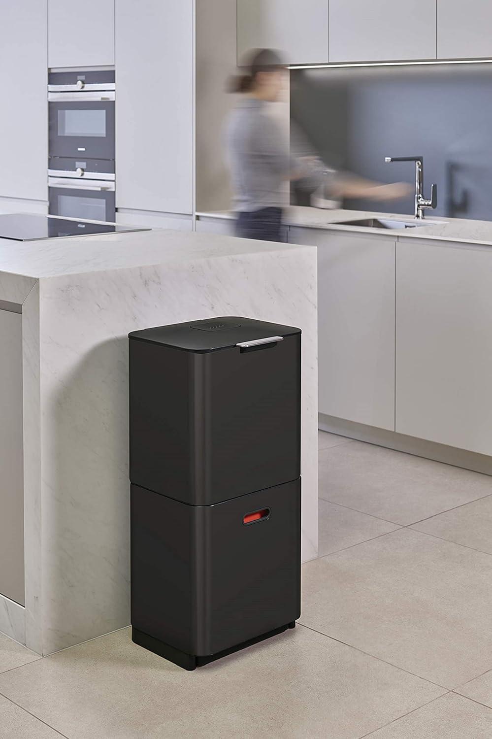 image:imageJoseph Joseph Totem Max 60 Liter1585 Gallon Waste Separation and Recycling Kitchen Trash Can with Odor Filter and Removable Compost Food Waste Caddy BlackCarbon Black