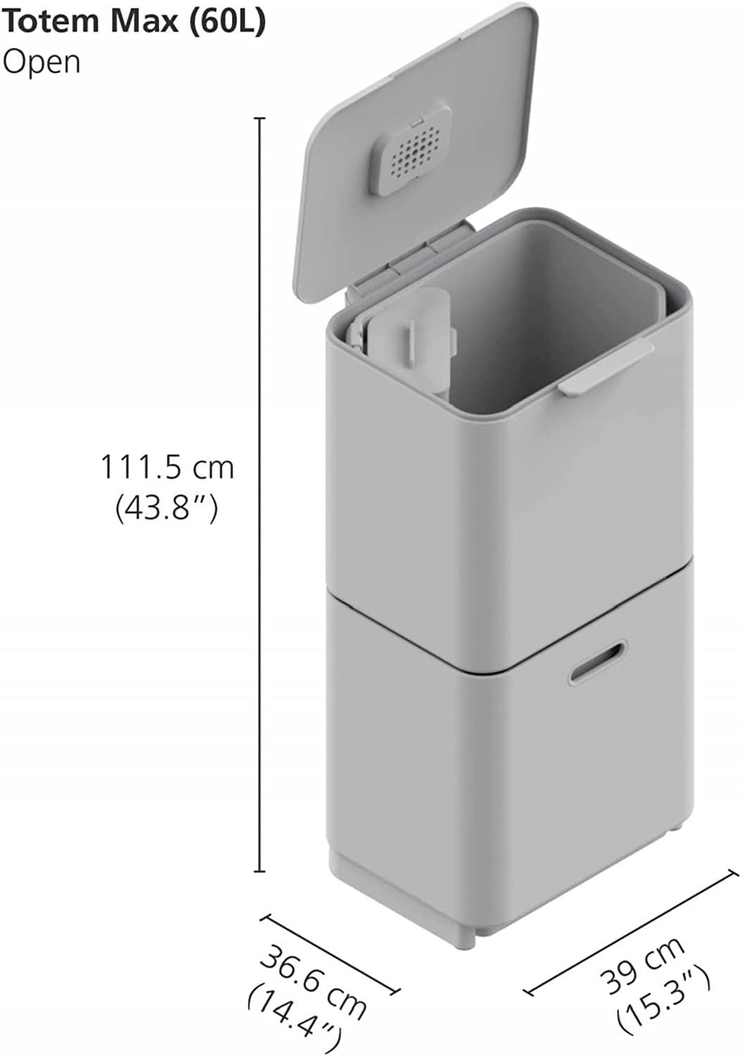 image:imageJoseph Joseph Totem Max 60 Liter1585 Gallon Waste Separation and Recycling Kitchen Trash Can with Odor Filter and Removable Compost Food Waste Caddy BlackStone