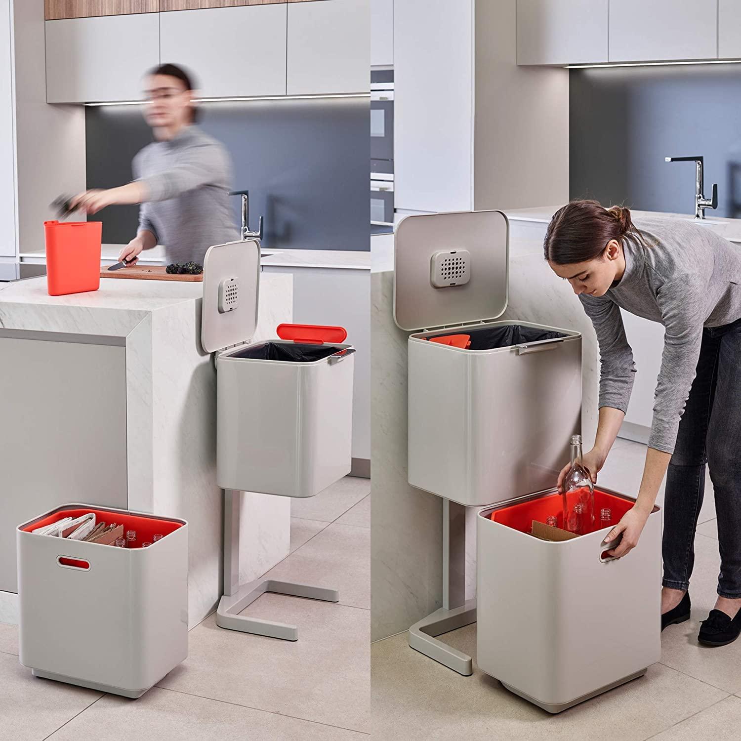 image:imageJoseph Joseph Totem Max 60 Liter1585 Gallon Waste Separation and Recycling Kitchen Trash Can with Odor Filter and Removable Compost Food Waste Caddy BlackStone