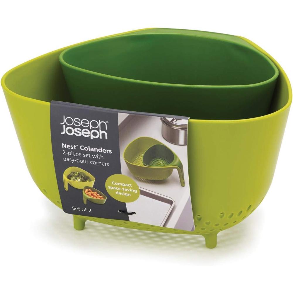 image:imageJoseph Joseph Nest Colanders Stackable Set with EasyPour Corners and Vertical Handle 2piece GrayGreen