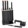 Joseph Joseph Elevate Knives SlimBlock Stainless Steel 7 Piece Kitchen Knife Block Set with ceramic sharpener – Black(Plastic)
