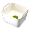 Joseph Joseph Wash & Drain Kitchen Dish Tub Wash Basin with Handles and Draining Plug, 9 liters, White(White/Green)