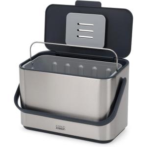 Joseph Joseph Collect 1.06 gallon/4 Liters Stainless Steel Food Compost Bin with Handle, Removable Inner Bucket and Bin Liners Storage, Includes Odor Filter and 3x Bin Liners