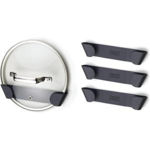 Joseph Joseph Cupboard Store – Set of 4 Pot and Pan Lid Holders Self Adhesive Wall Mount Storage Organizer, Suitable for Lids Up to 9 in , 3M VHB Tape Included, Gray(Gray)