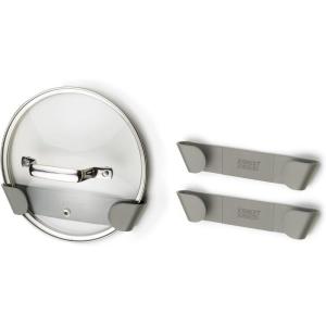 Joseph Joseph Duo – Set of 3 Pot and Pan Lid Holders, Self Adhesive Wall Mount Storage Organiser, Suitable for Lids Up to 24 cm, 3M VHB Tape Included, Grey