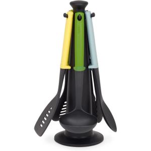 Joseph Joseph Duo 5-Piece Utensil Set with Storage Stand Complete Set with Integrated Tool Rests for Hygiene, Heat-Resistant Nylon Heads, Perfect for Non-Stick Cookware