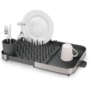 Joseph Joseph Duo Expanding Dish Drying Rack with Removable Silverware Holder, Draining Spout, Stainless steel(Stainless Steel)
