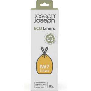 Joseph Joseph Eco IW9 Recycled Bin Liners, Kitchen/Bathroom Trash Bags, Tie Tape Drawstring, Extra Strong, 20-Pack, 10L/2.6 Gallons, Grey(20 Count (Pack of 1))
