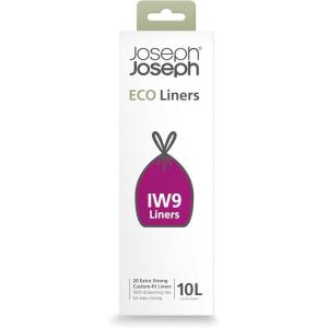 Joseph Joseph Eco IW9 Recycled Bin Liners, Kitchen/Bathroom Trash Bags, Tie Tape Drawstring, Extra Strong, 20-Pack, 10L/2.6 Gallons, Grey(2.6 gallons)