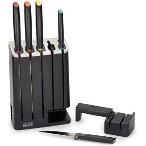 Joseph Joseph Elevate Knives SlimBlock Stainless Steel 7 Piece Kitchen Knife Block Set with ceramic sharpener – Black(Plastic)