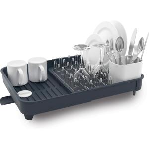Joseph Joseph Extendable Dish Drying Rack with expanding Dual Parts, Non-Scratch, Movable Silverware Drainer & Drainage Spout, Grey(Gray)