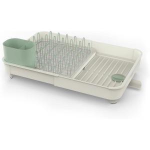 Joseph Joseph Extendable Dish Drying Rack with expanding Dual Parts, Non-Scratch, Movable Silverware Drainer & Drainage Spout, Grey(Light Stone/Sage)
