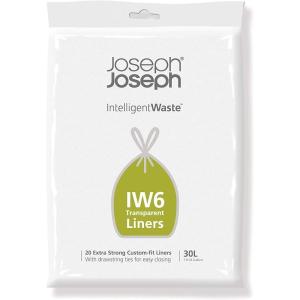Joseph Joseph Intelligent Waste IW6 30 Liters (7.9 US Gallons) Custom-fit Extra-Strong Trash Bags, Totem Max & Totem Pop 60L Models, 20 pcs, Transparent(20 Count (Pack of 1))