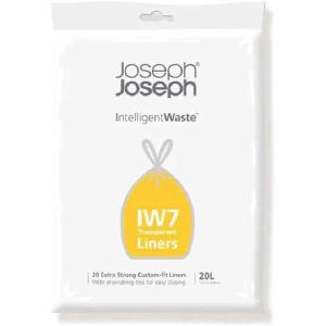 Joseph Joseph Intelligent Waste IW7 20L (5.2 US Gallons) Custom-Fit Extra-Strong Trash Bags, Totem Compact & Totem Pop 40L Models, 20 pcs, Transparent
