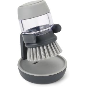 Joseph Joseph Palm Scrub Refillable Soap Dispensing Cleaning Washing Up Kitchen Brush with Storage Stand Holder, Grey(Gray)