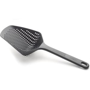 Joseph Joseph Scoop Plus Colander, Spoon Drainer/Strainer, Scoop, Drain and Serve, heat resistant up to 200°C (392°F), Dishwasher safe, Large, Black(Black)
