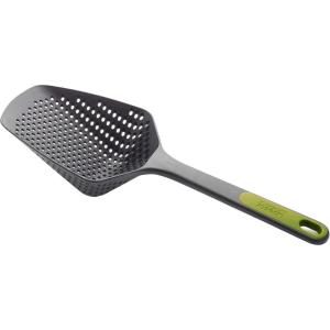 Joseph Joseph Scoop Plus Colander, Spoon Drainer/Strainer, Scoop, Drain and Serve, heat resistant up to 200°C (392°F), Dishwasher safe, Large, Black(Gray/Green)