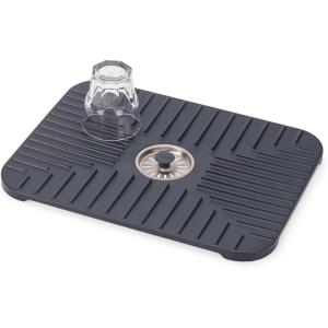 Joseph Joseph SinkShield Sink Saver Mat with Removable Draining Plug, Non-Slip, Quick Drainage, Large, Anthracite(Large)